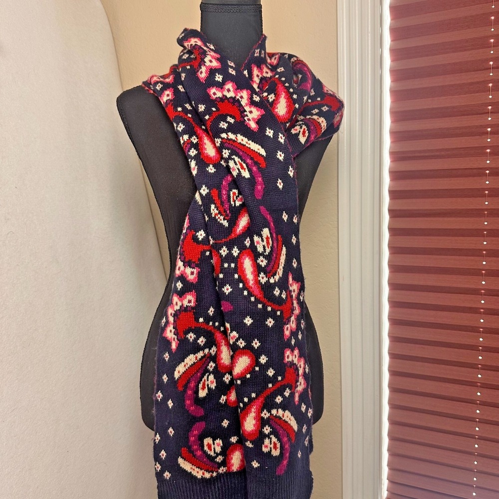 Vera Bradley Navy Pink Paisley Floral Knit Infinity Scarf Soft Winter Loop Scarf